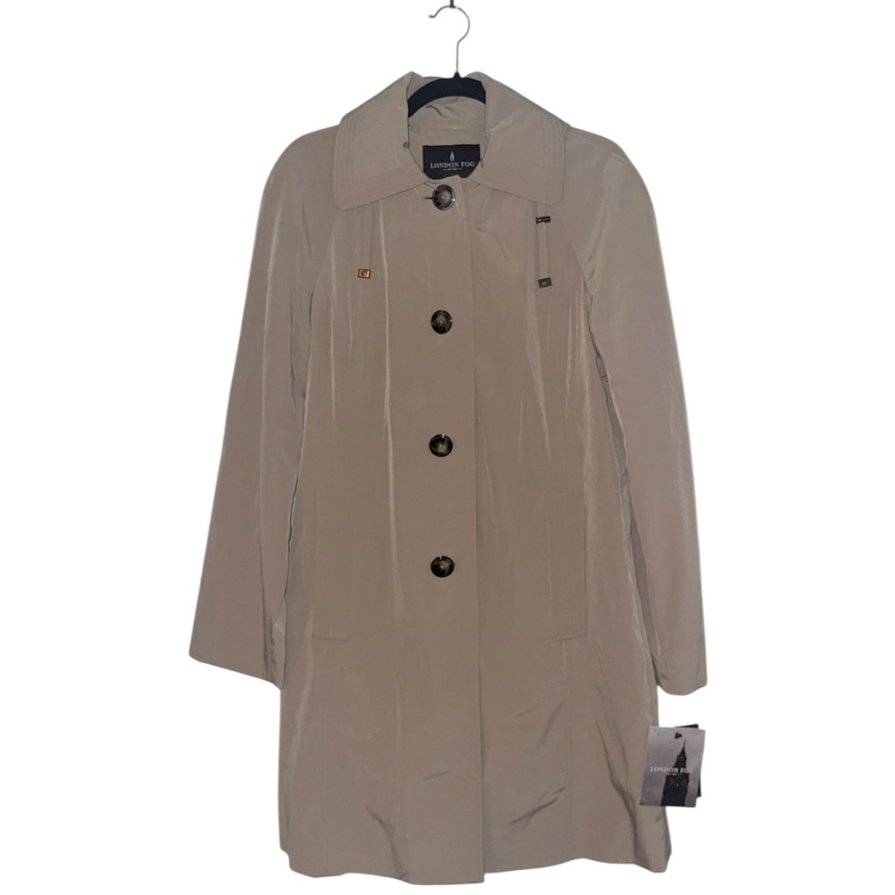 London Fog Women’s Khaki Hooded Trench Rain Coat Plaid Lined Size M NWT